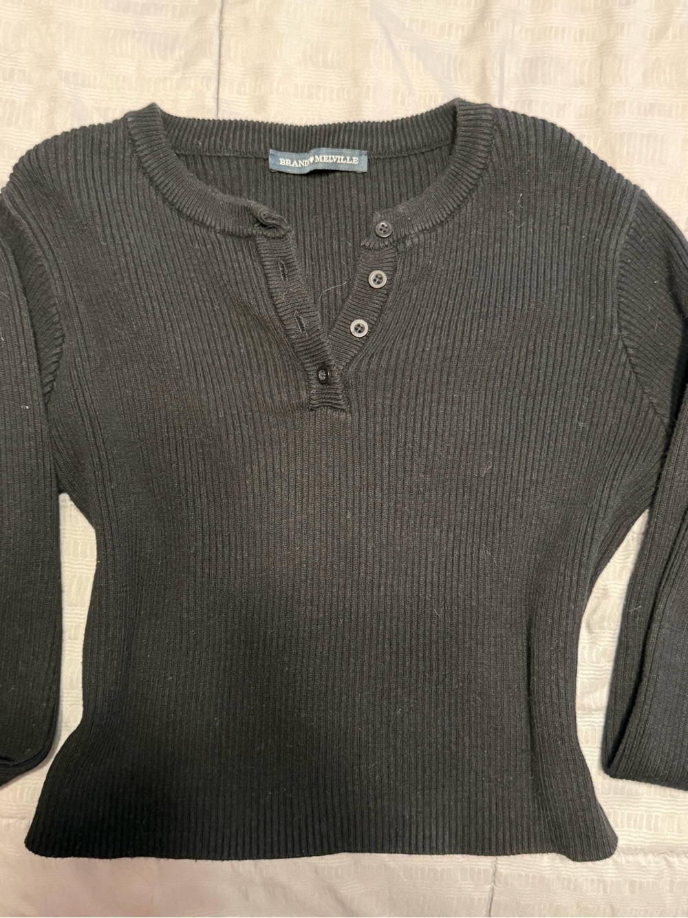Brandy Melville Black Ribbed Henley Long Sleeve Top